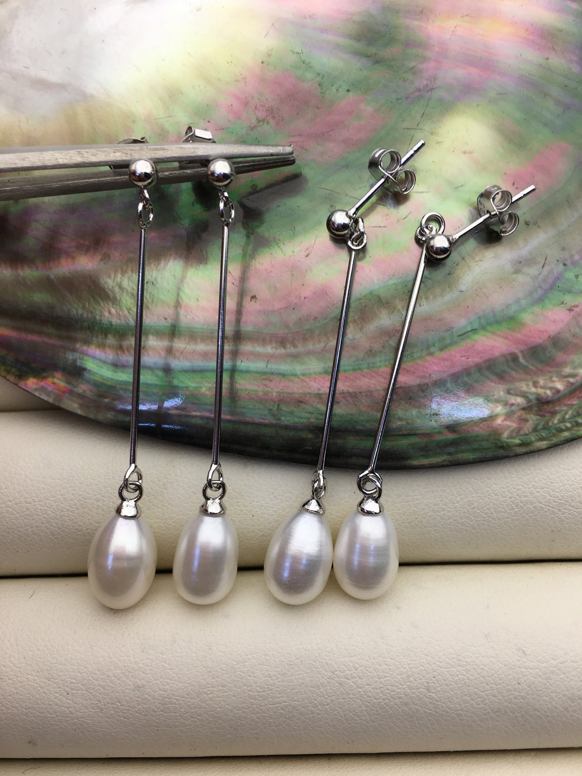 AAA 8mm White rice pearl Tassels dangle earrings,S925 Sterling Sliver pearl earrings,pearl for women,SE3-169