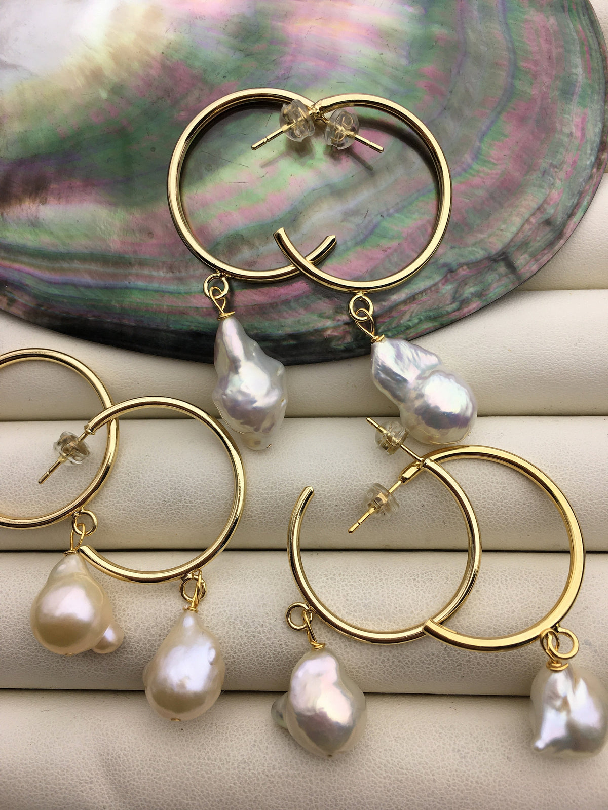 Big White Baroque freshwater pearl stud earrings,wedding pearl earrings,SE3-131-23