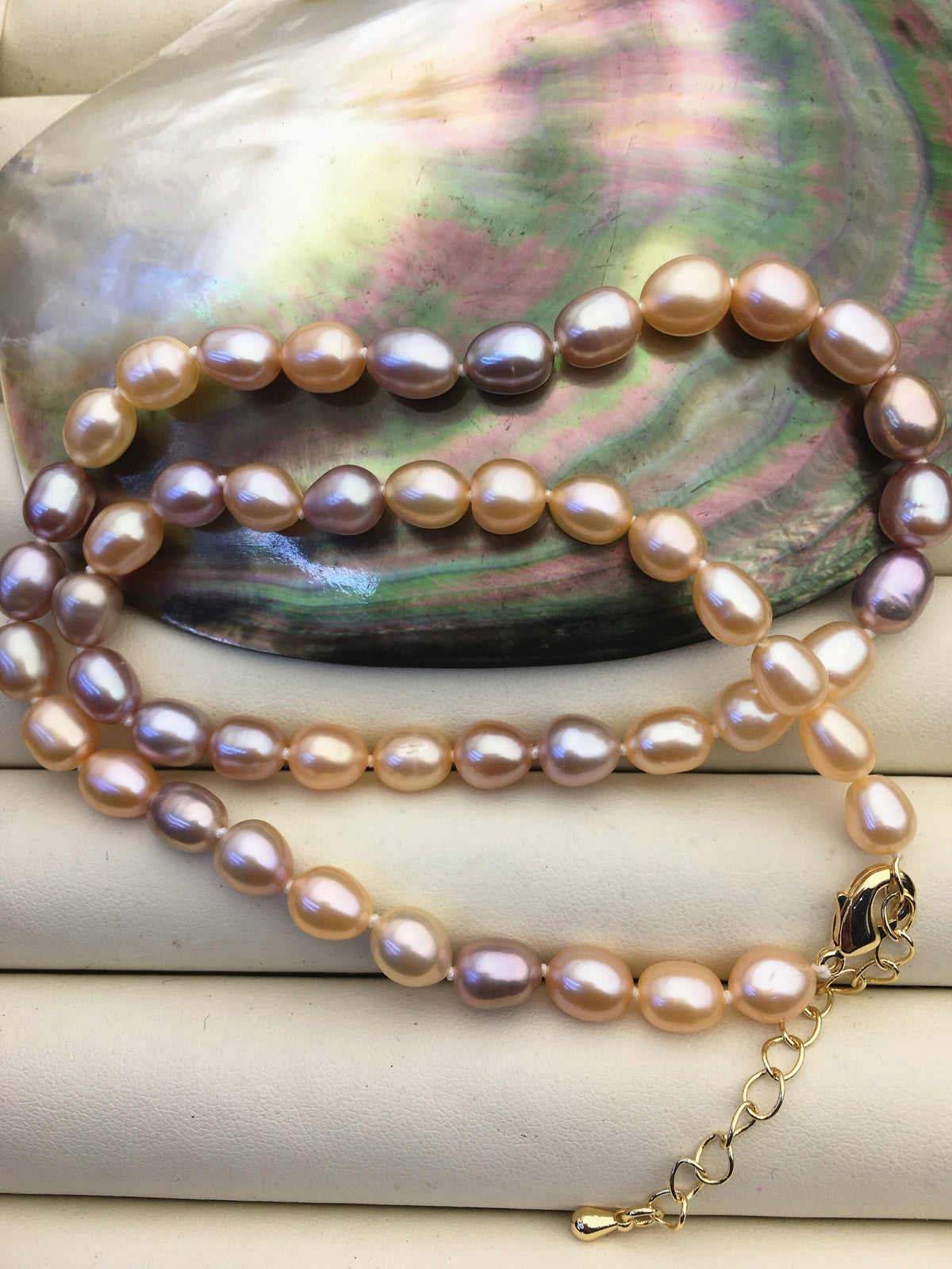 17‘’+2'' AAA 6-7mm pink purple rice Freshwater Pearl Necklace,NPN1-T11