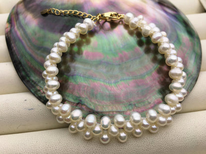6.5+2'' 5-6mm white near round potato Freshwater pearl gold color chain Bracelet,B8-055-3