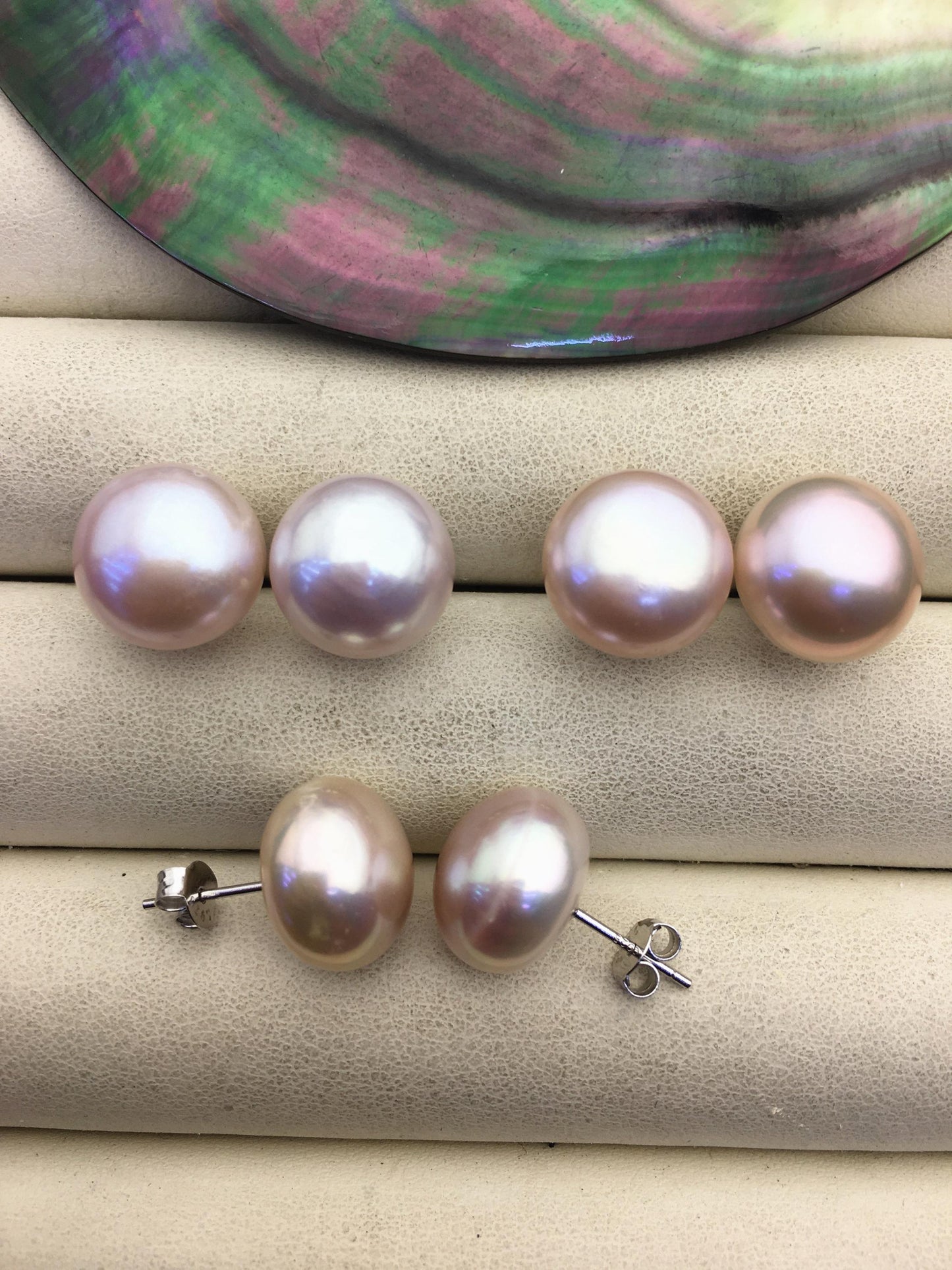 1 pair AAA 13-14mm big purple button round Pearl Stud Earrings,freshwater pearl earrings,Wedding,classic pearl studs,SE1-069-35