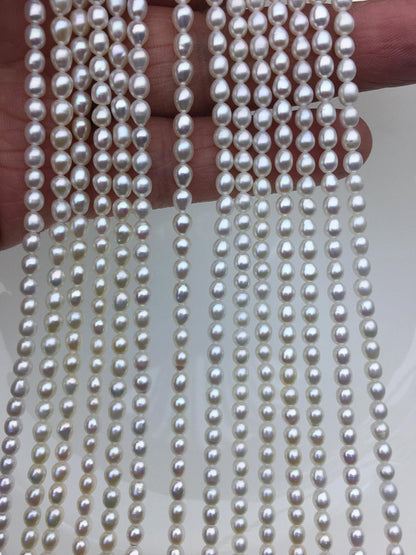 AAA 3.5-4x4-5mm white short rice pearls,full strand,oval loose pearl beads,diy pearl beads,genuine pearl,Cultured pearl,LR3-3A-33