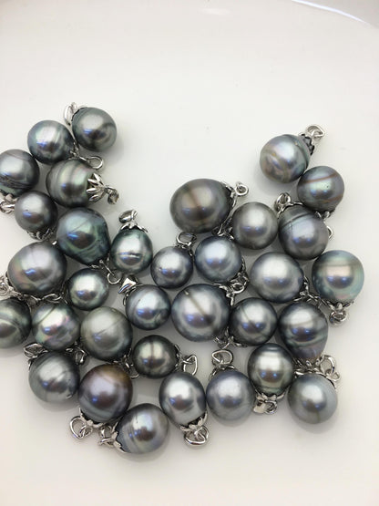 1pc 9-14mm Gray Genuine Tahitian Pearl Pendant, natural color sea pearl,pearl necklace - 925 silver chain - NC1-018