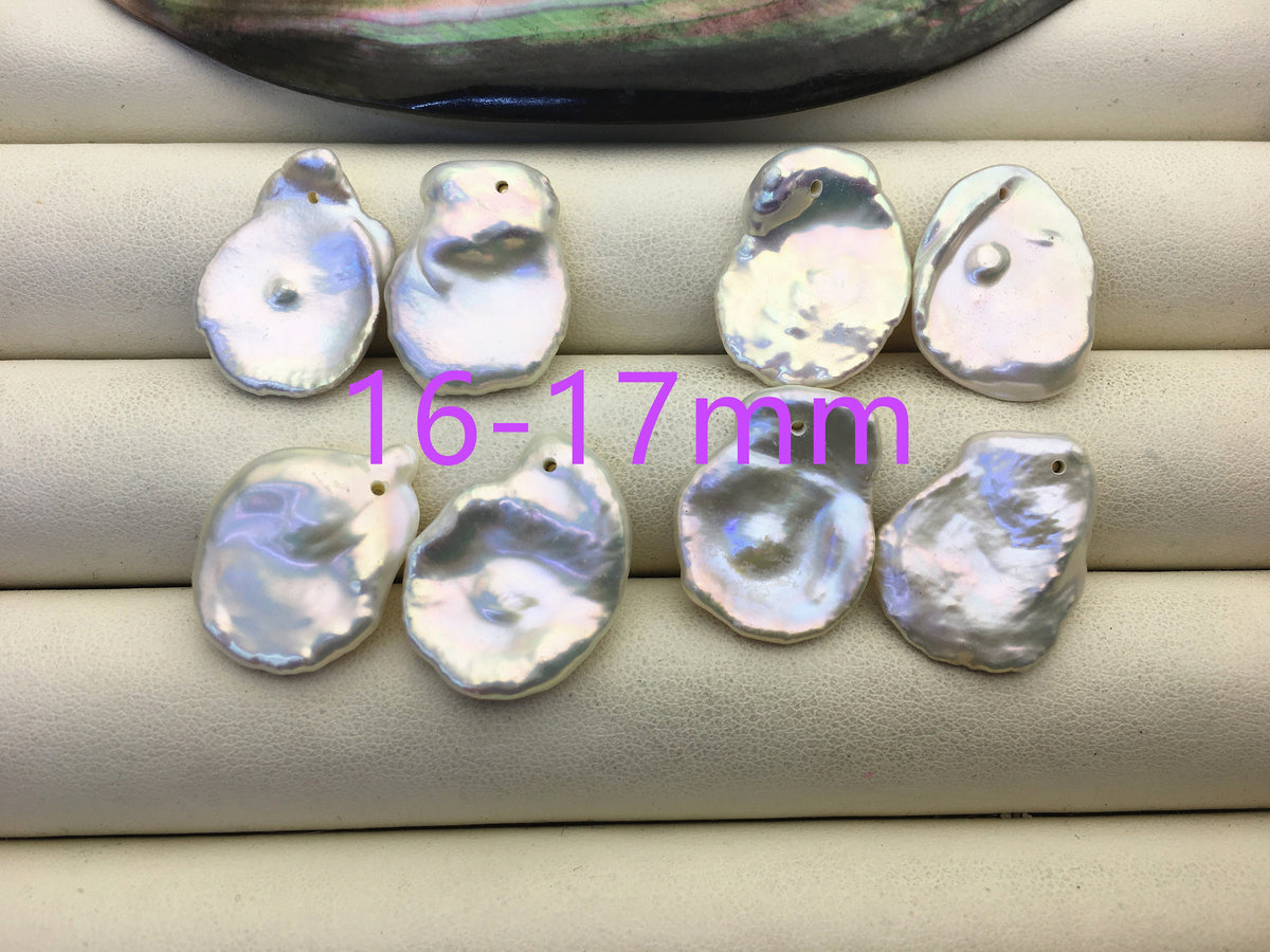 1 pair AAA 10-20mm White keshi Freshwater Pearl White loose Beads Pair,wholesale,0.9mm top side hole,ZS-103-37-54
