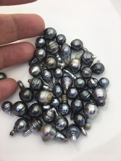 42pcs AA 8-12mm black baroque drop Tahitian Pearl,no hole, TH-temp-019