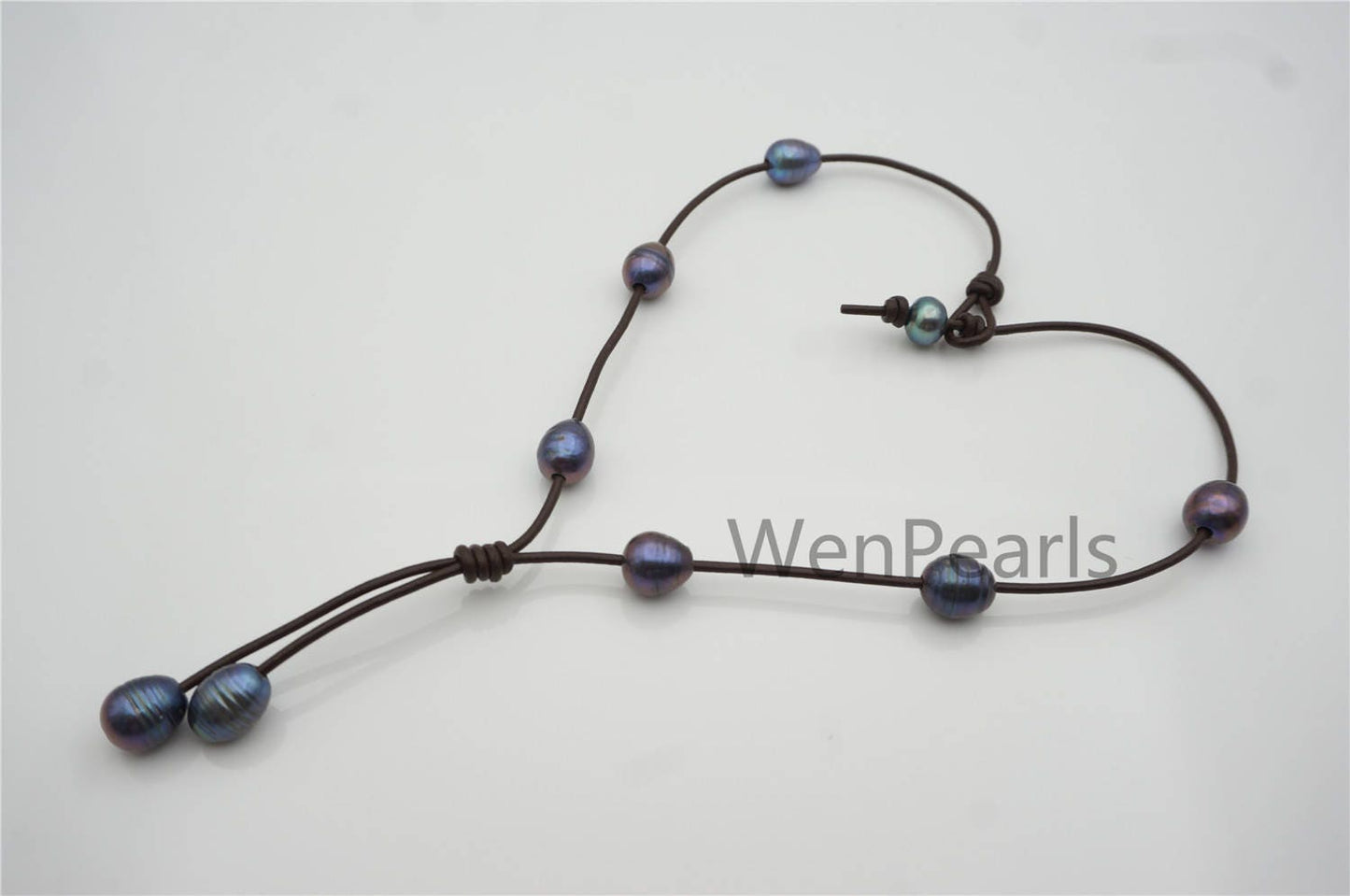 Deep Blue Rice Pearl Leather necklace, Freshwater pearl, Birthday,Black Leather Pearl necklace,Select leather color,Le4-080