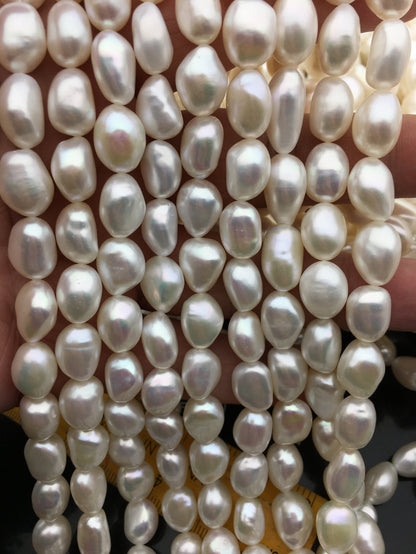 AAA 9.4-10.2mm white long nugget freshwater pearls,cultured freshwater baroque pearl bead string,LM10-T6