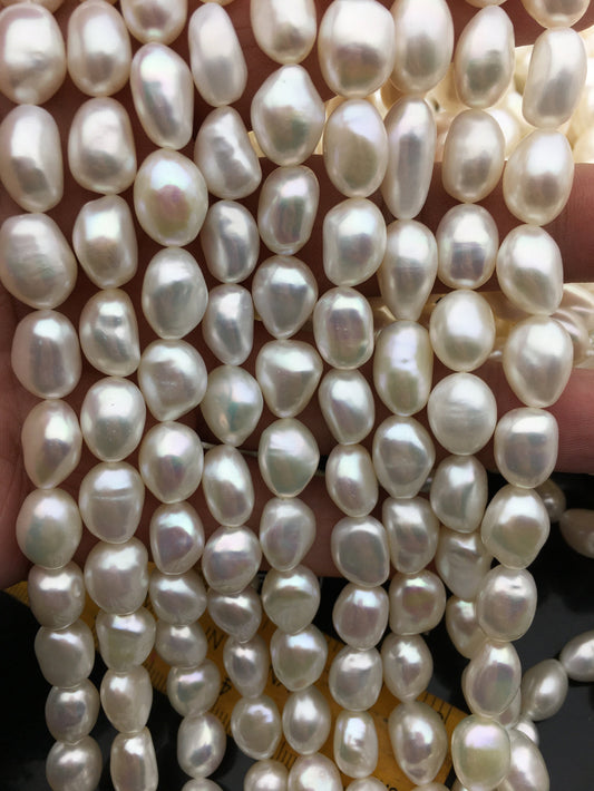 AAA 9.4-10.2mm white long nugget freshwater pearls,cultured freshwater baroque pearl bead string,LM10-T6
