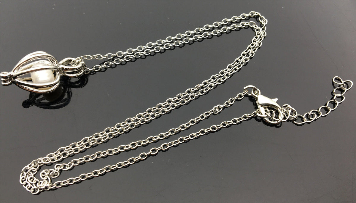 New 2PCS Cage Freshwater Pearl Pendant with Chain,Pearl Cage Pendant Necklace,Locket Cage pendants For Pearl Oysters With Pearls,AAL-001
