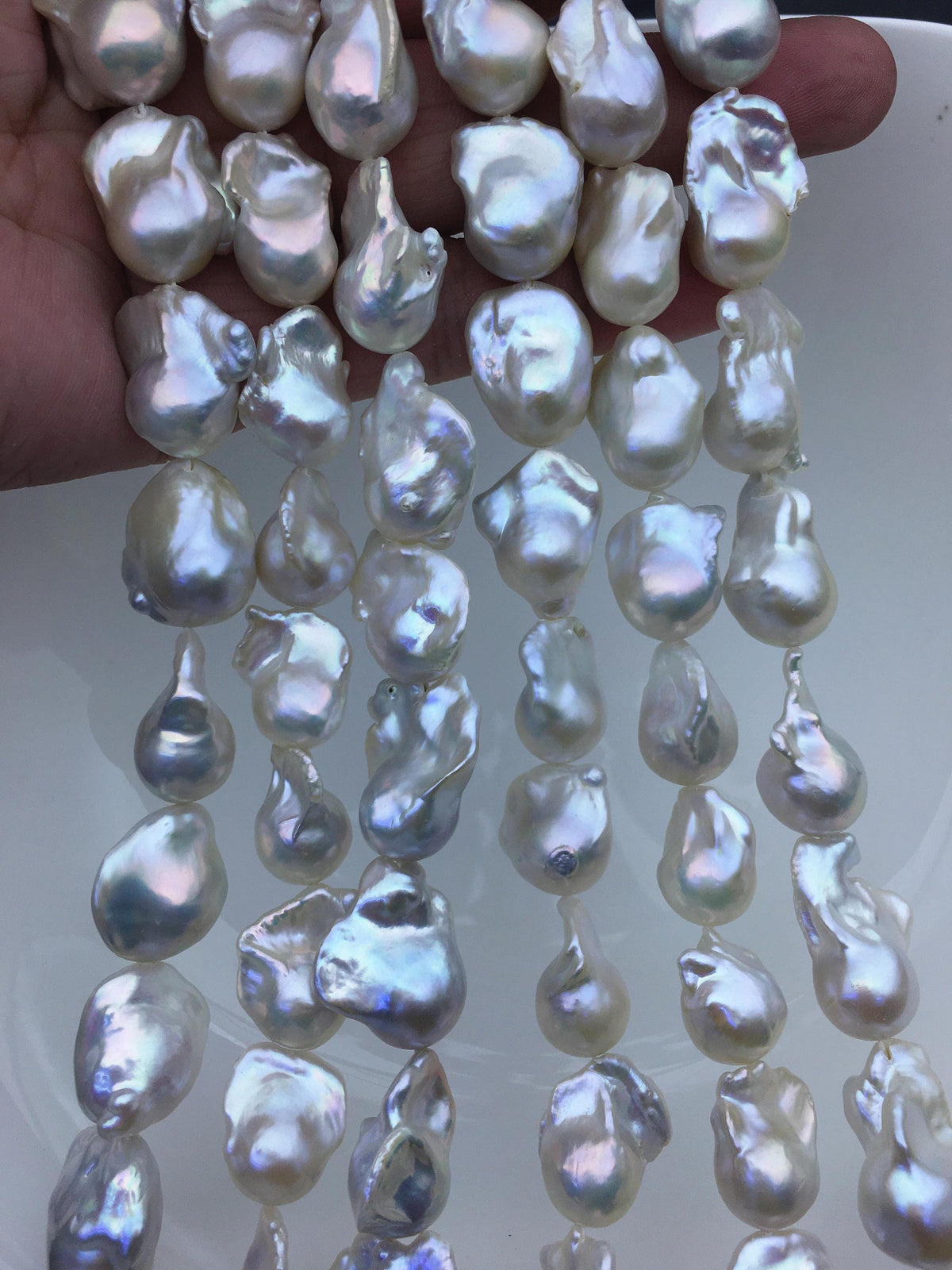 15.5'' AAA 13-16mm Natural White flame ball pearl,FL15-3A-7-41