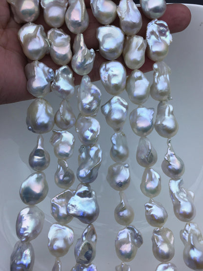 15.5'' AAA 13-16mm Natural White flame ball pearl,FL15-3A-7-41