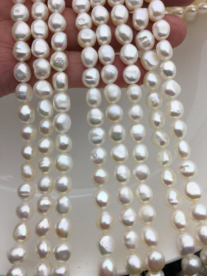 AA 7.3-8.3mm white nugget freshwater pearls,white cultured freshwater nugget pearl bead string,LM8-2A-6