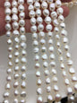 AA 7.3-8.3mm white nugget freshwater pearls,white cultured freshwater nugget pearl bead string,LM8-2A-6
