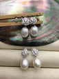 AAA 9mm White rice pearl cz stud earrings,zircon S925 Sterling Sliver pearl earrings,pearl for women for girl,SE3-102