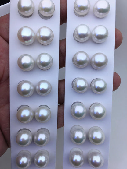 1 pair AAA+ 11-12mm white round freshwater pearl pair,no hole,RP11-3A-4