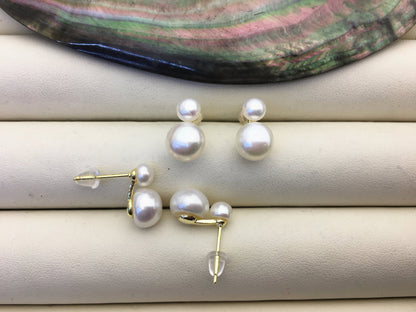 High Luster!AAA white 8-9mm button round pearl stud earring wedding,SE3-008-4