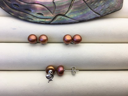 AAA 6-7mm Brown Pearl pearl earrings,Sterling Silver,girls pearl earrings,SE1-024