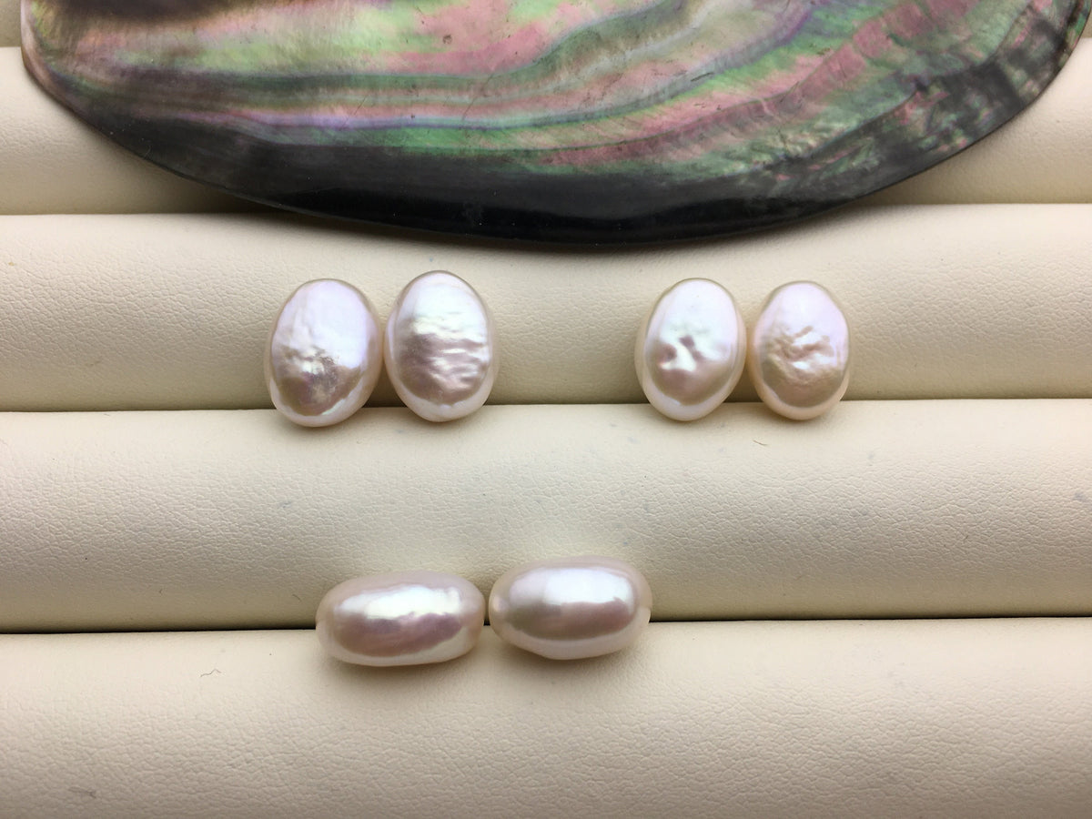 1 pair AAA 9-11mm Thick White Ellipse Freshwater Pearl loose Beads Pair,ZS-103-37-66