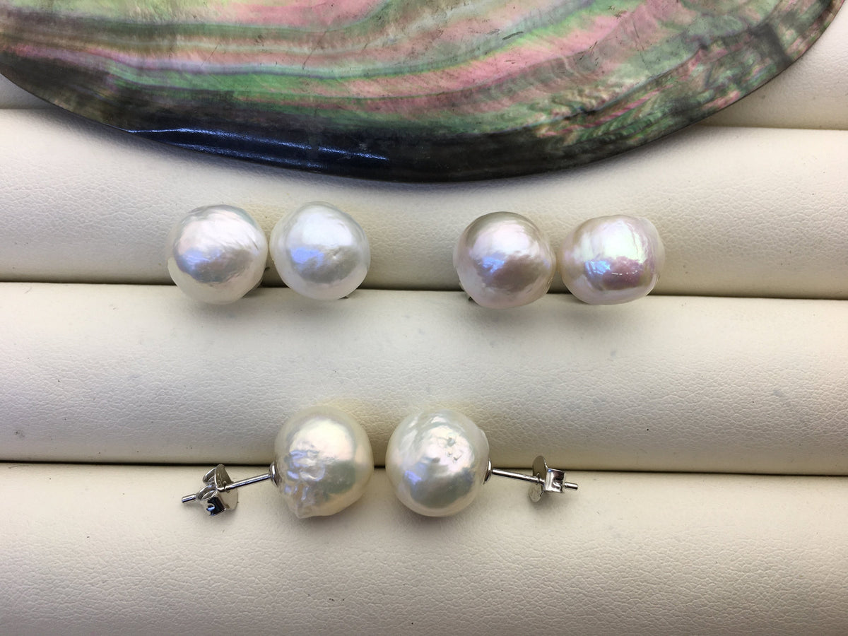 AA+ 11-13mm white baroque edison pearl stud earrings,SE3-T9-18