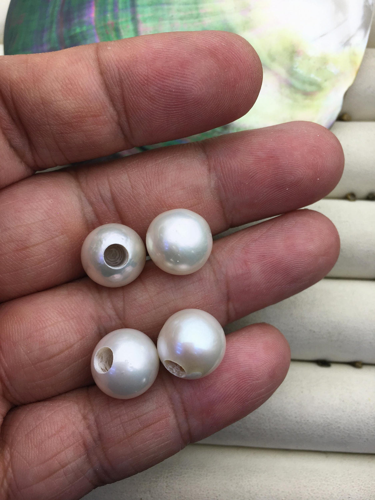 1 pair AA+ 12-13mm White round edison silver freshwater pearl Pair,4.0mm large hole half hole,ED11-3A-2-40