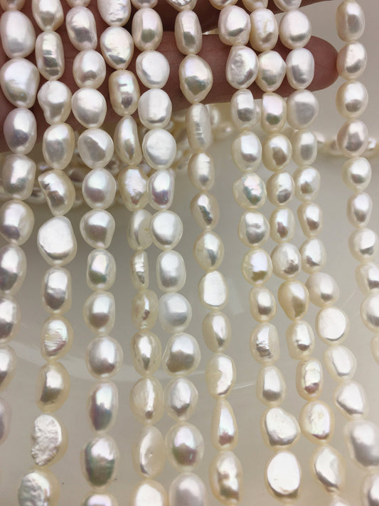 AAA 7.4-8.2mm white nugget freshwater pearls,white cultured freshwater baroque pearl bead string,LM8-3A-11