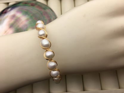 7'' AA+ white color potato freshwater pearl handmade bangle bracelet, B8-055-12