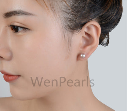 1 pair Select Size 2mm,3mm,4mm to 12mm White/Pink/Purple pearl stud earrings,button round,Sterling Silver,AAA pearl,Love,Happiness,SE1-008