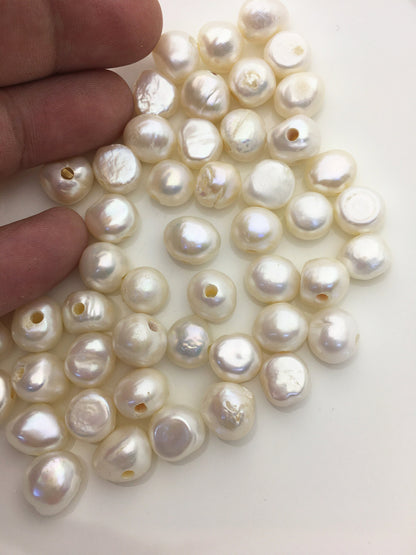 30pcs AA 10-11mm white nugget freshwater pearls,2.2mm large hole,cultured freshwater pearl bead string,LM10-T9