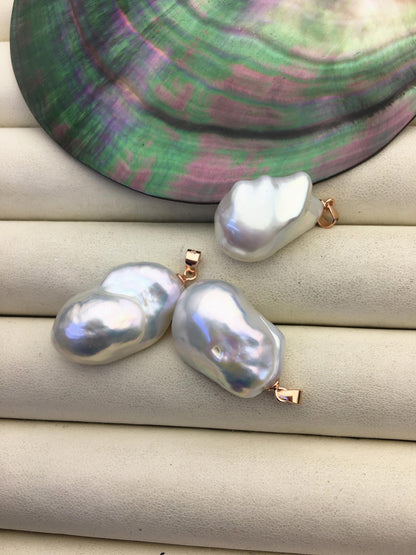 1pc AAA 13-17mm white baroque pearl Feather pendant necklace,Rose Gold S925 Sterling silver pendant,NC1-041-8