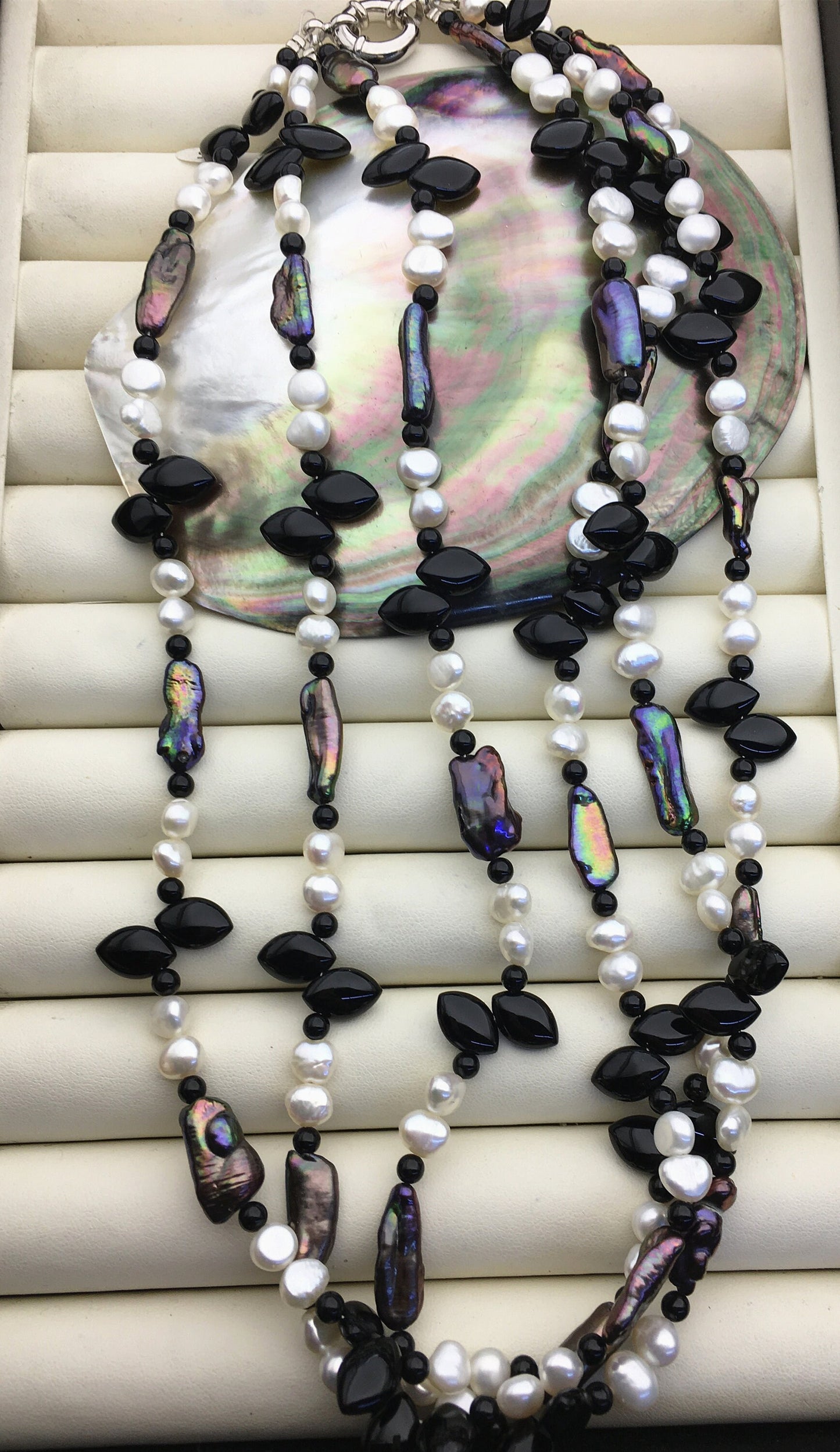 20'' three rows white black freshwater fashion necklace,NPN1-T60