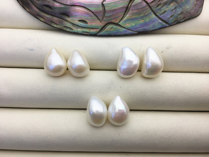 2 pairs AAA 10.3-11.3mm White Teardrop Nugget baroque loose pearl pairs for stud earrings - no hole - ZS-103-37-1