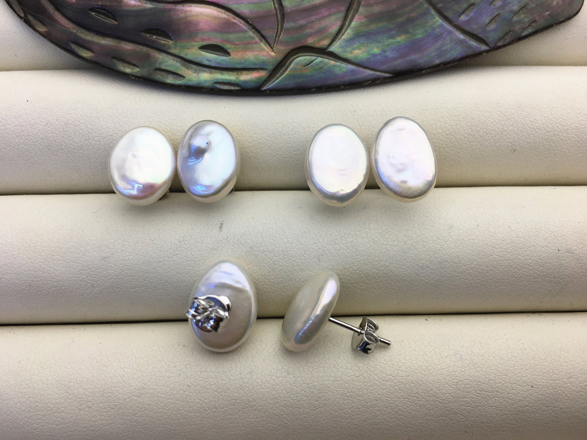 1 pair AAA 10-11mm White Ellipse Fresh Water pearl stud earrings,S925 Sterling Silver,dangle pearl earrings,SE3-T71