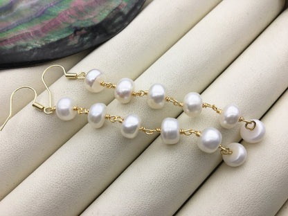 Handmade white button round pearl dangle earrings,earring with white baroque Natural Pearl,SE3-120-5