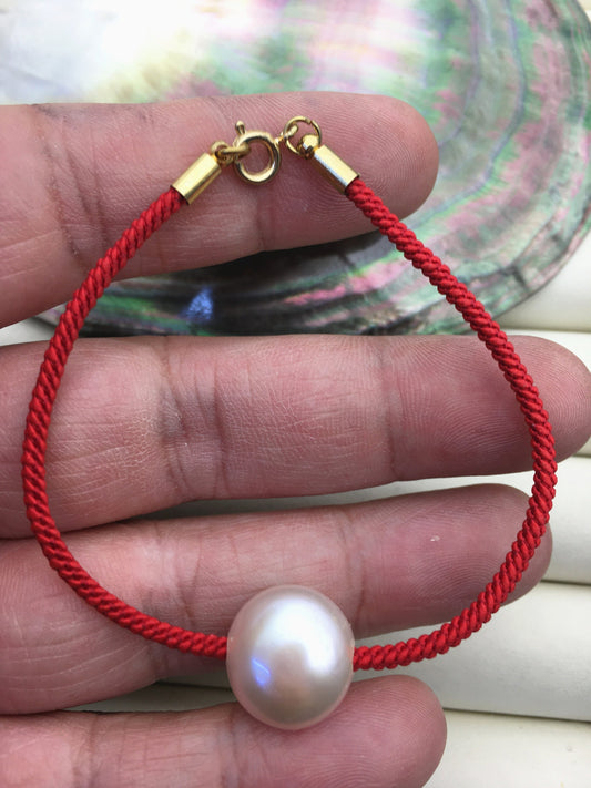 6.5'' AA+ 14mm big coin white/light pink pearl thread bracelet,B8-T6-13