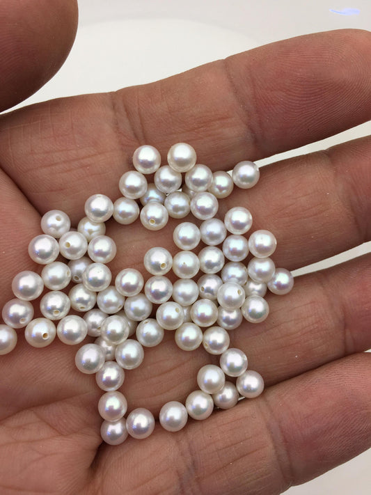 10pcs AAA 5-5.5mm seed round pearl bead,white freshwater round loose pearl wholesale,half hole,RP5-3A-1