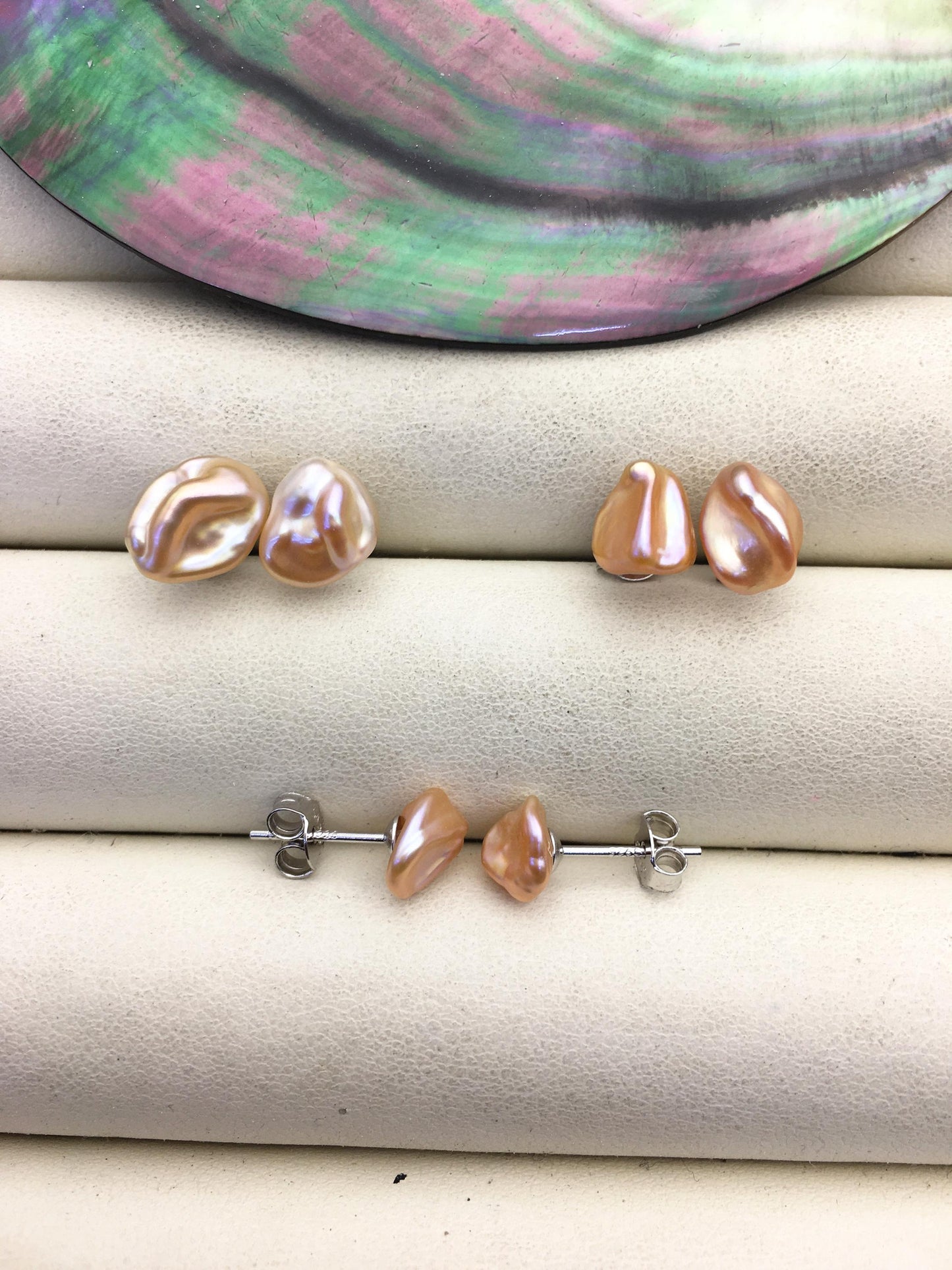 AAA 7-8mm pink with purple keshi Freshwater Pearl Stud Earrings,Stud Earrings for Women Girls,SE3-015