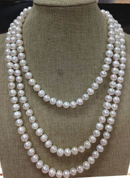 67'' 9mm White Near Round Potato Pearl Necklace,NPN1-089