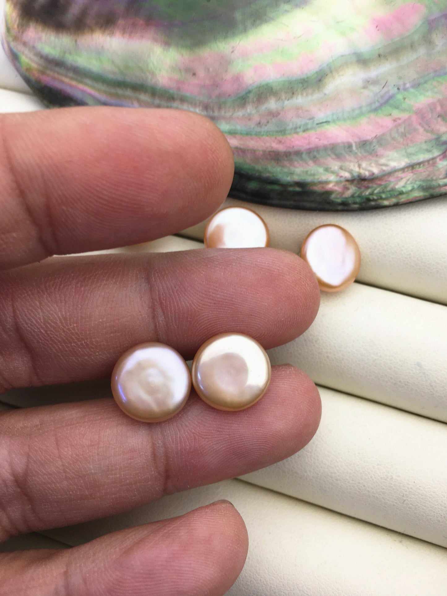 1 pair AAA 12-13mm Pink Orange Coin Fresh Water pearl stud earrings,S925 Sterling Silver,dangle pearl earrings,SE3-T27