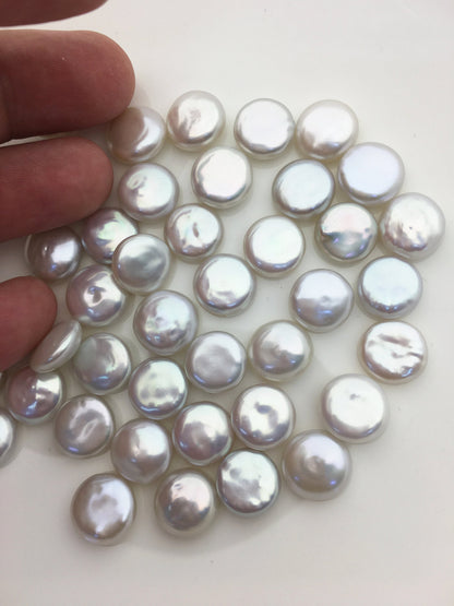 5pcs AAA 12-13mm white coin freshwater pearls, flat pearl bead strings,flat round pearls,COIN12-3A-1
