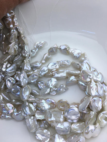 AA+ 11-13mm white long keshi Pearl Necklace,brown Pearl necklace,Genuine Fresh Water Pearl,Wedding Necklace,ZS-200-101