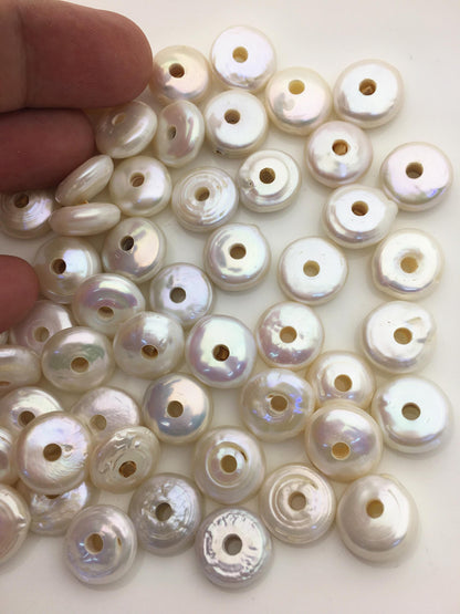 20pcs AA 13-14mm white coin freshwater pearls,3mm large hole,COIN12-T4