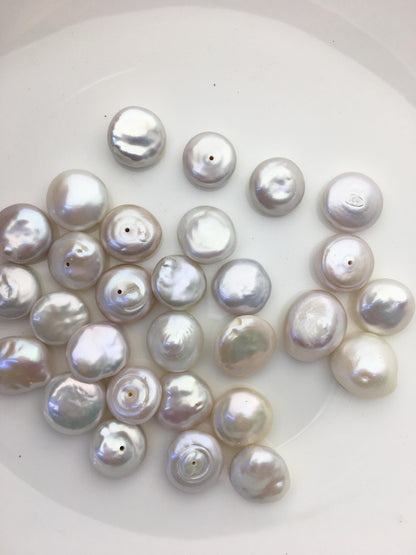 22pcs AA+/AA 13-15mm White Drop Coin freshwater pearls,diy bead, 0.9mm half hole , flat round pearl bead,COIN12-T16