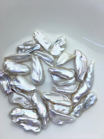 13pcs AAA 12-18mm white thick biwa keshi Freshwater Pearls, no hole,ZS-80-1-38