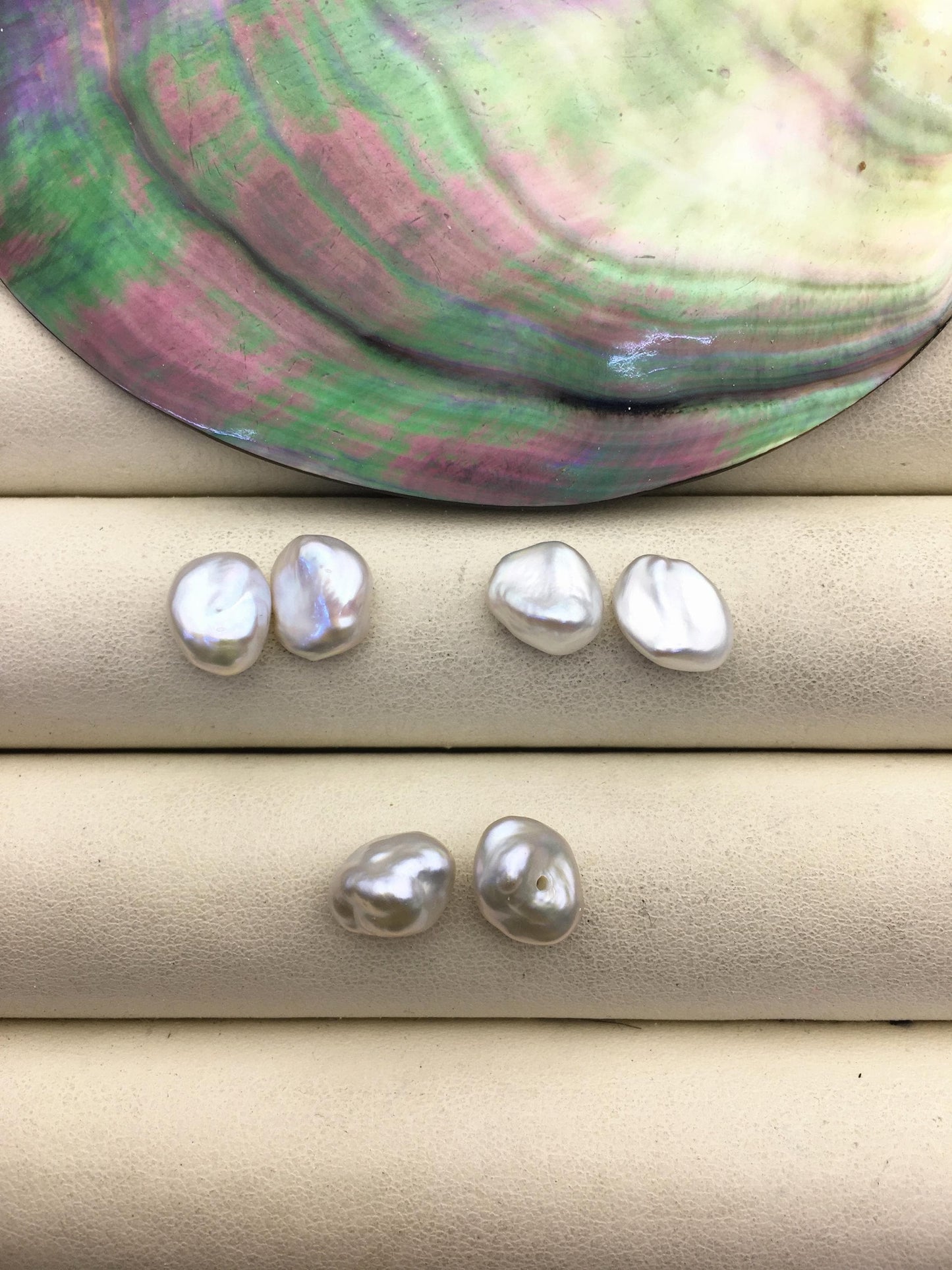 2 pairs AAA 7-8mm White keshi pearls Pair,for make stud earrings,half hole,loose pearl beads,very high luster,ZS-127-7