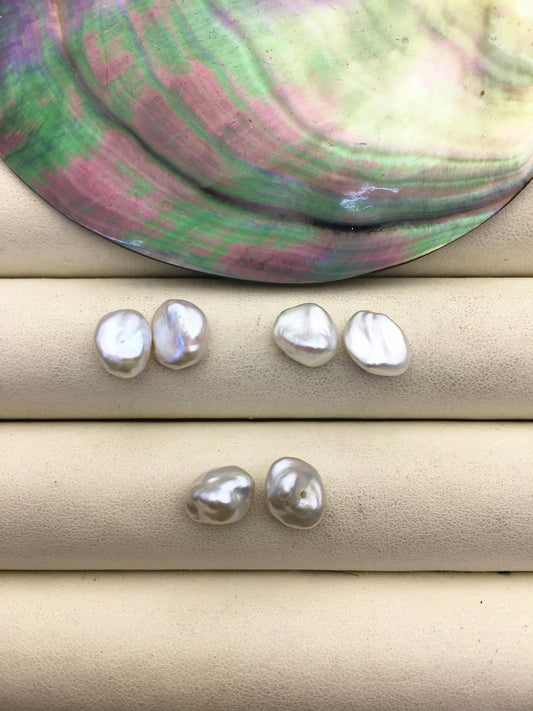 2 pairs AAA 7-8mm White keshi pearls Pair,for make stud earrings,half hole,loose pearl beads,very high luster,ZS-127-7
