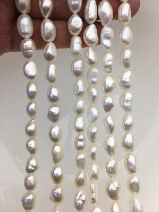 AAA+ 8.4-9.2mm white long nugget freshwater pearls, high luster,baroque pearl necklace,LM9-3A-4