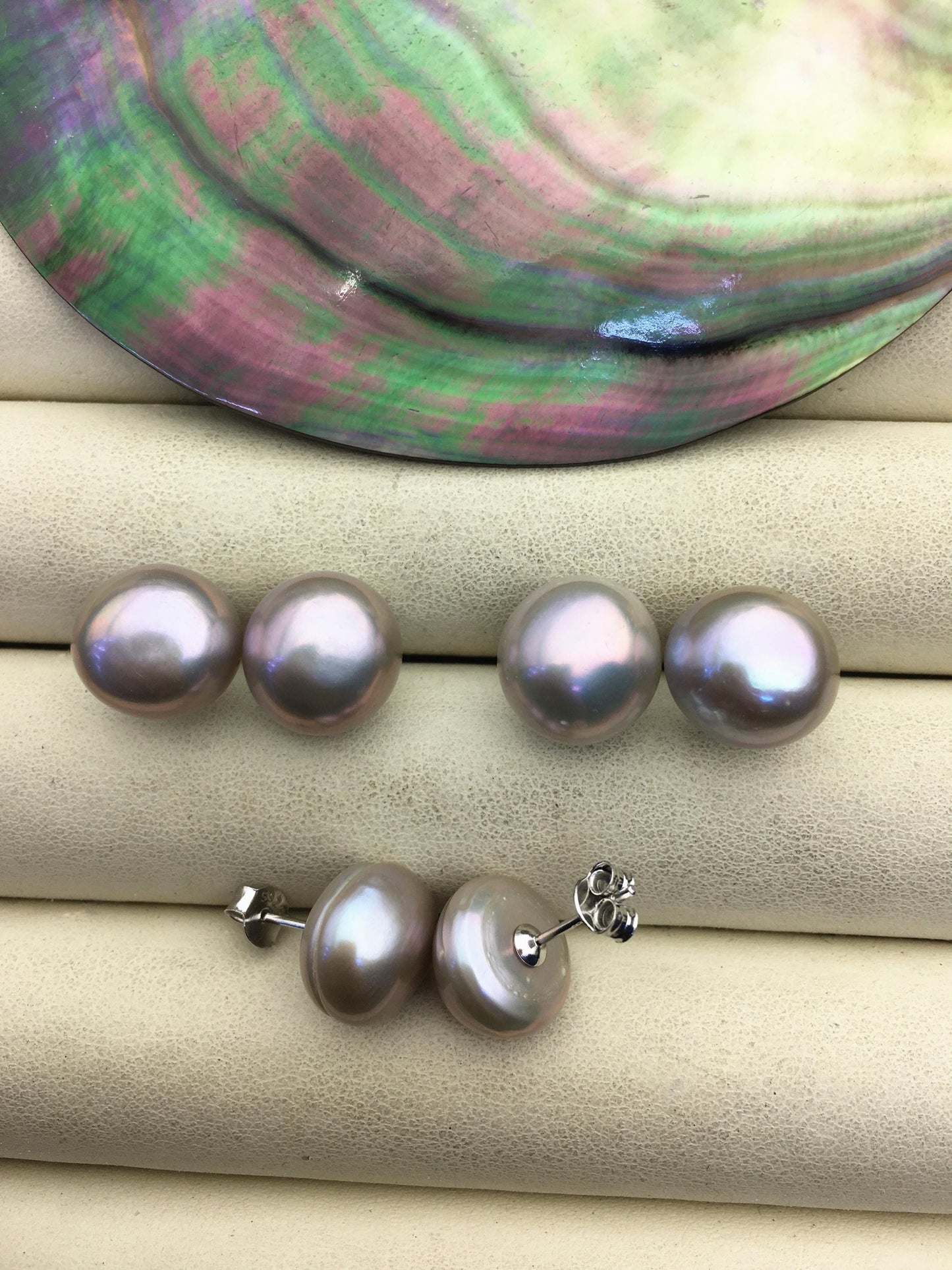 2 pairs AA+ 11.5-12mm big gray baroque round Pearl Stud Earrings,S925 sterling sliver,freshwater pearl earrings,Wedding,SE1-069-6