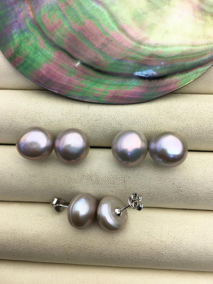 2 pairs AA+ 11.5-12mm big gray baroque round Pearl Stud Earrings,S925 sterling sliver,freshwater pearl earrings,Wedding,SE1-069-6