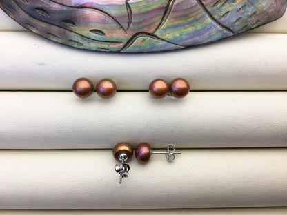 AAA 6-7mm Brown Pearl pearl earrings,Sterling Silver,girls pearl earrings,SE1-024