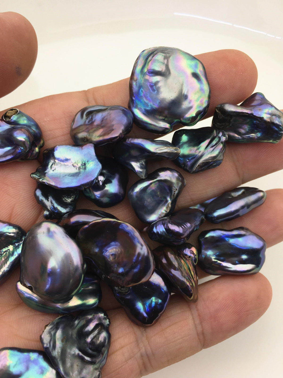 40pcs A 12-20mm black blue green keshi freshwater pearls, no hole,ZS-T32